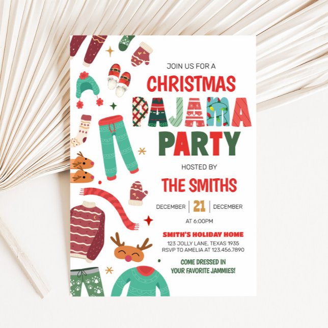 Pajama Helgdag jul Party Inbjudningar (Holiday Pajama Christmas Party Invitation)