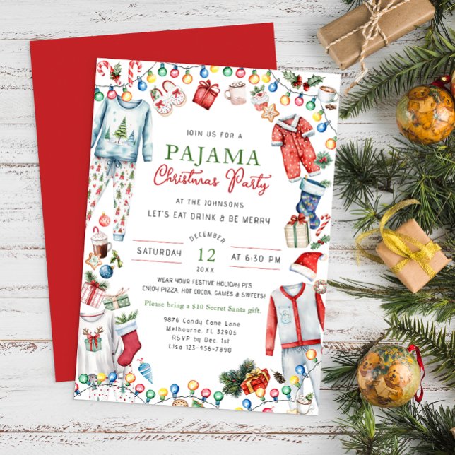 Pajama-partiets inbjudan till Watercolor-jul (Pajama Party Xmas)