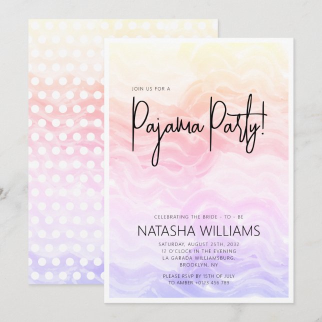 Pajama Party Colorful Pastel Chic Inbjudningar (Fram/baksida)