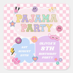 Pajama Party Preppy Varsity Patch Födelsedagsfest Fyrkantigt Klistermärke
