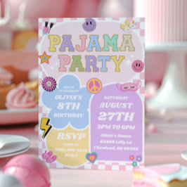Pajama Party Preppy Varsity Patch Födelsedagsfest Inbjudningar