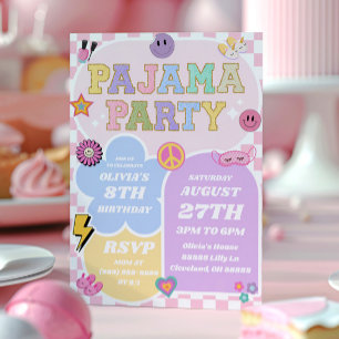 Pajama Party Preppy Varsity Patch Födelsedagsfest Inbjudningar