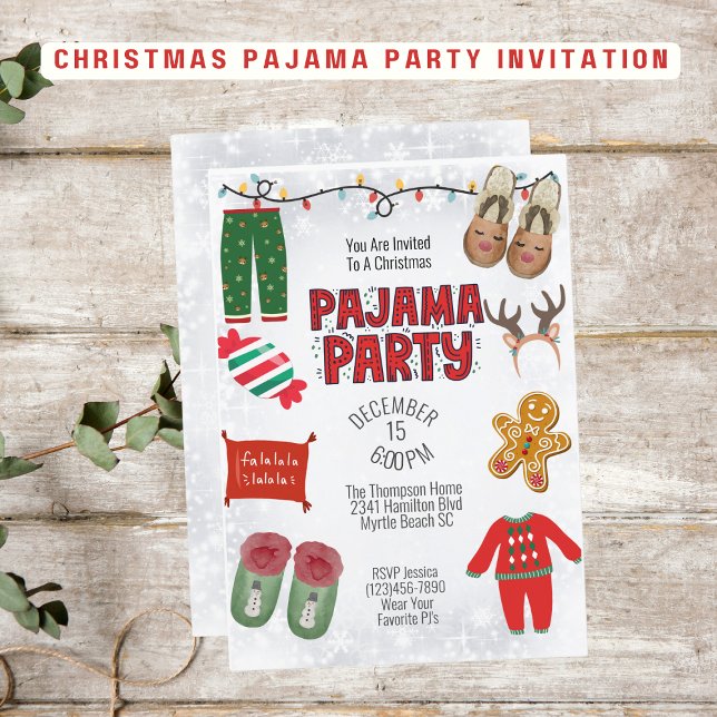 Pajama Sleepover jul Party Inbjudningar (Skapare uppladdad)