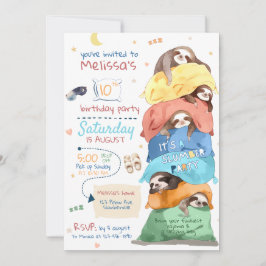 Pajama Sloth Slumber party Birthday-inbjudan Inbjudningar