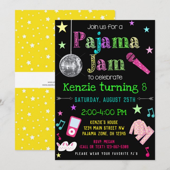 Pajama Sylt Party Inbjudan - PJ Dance Party Inbjud (Fram/baksida)