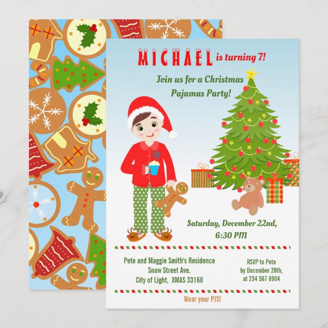 Pajamas och Cookies Födelsedagsfest inbjudan (Fram/baksida)