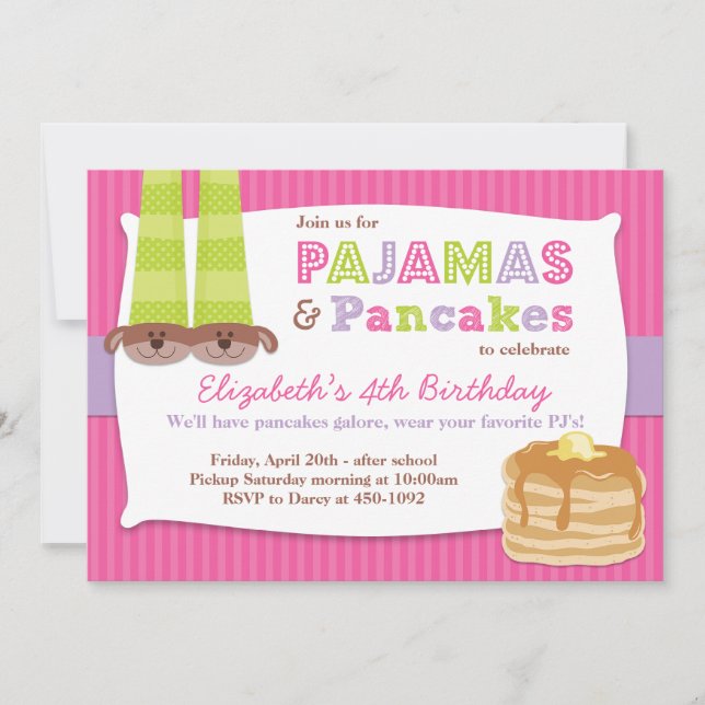 Pajamas och Pancakes Födelsedagsfest Sleepover Inbjudningar (Framsida)