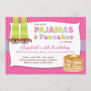 Pajamas och Pancakes Födelsedagsfest Sleepover Inbjudningar
