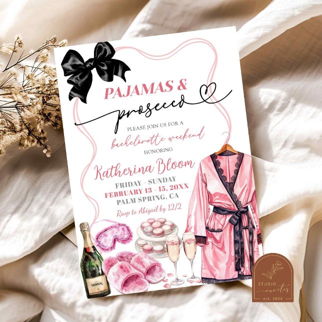 Pajamas och Prosecco Bachelorette Helg Inbjudningar (Skapare uppladdad)
