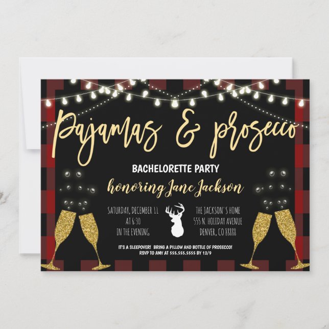 Pajamas och Prosecco jul Bachelorette Inbjudningar (Framsida)