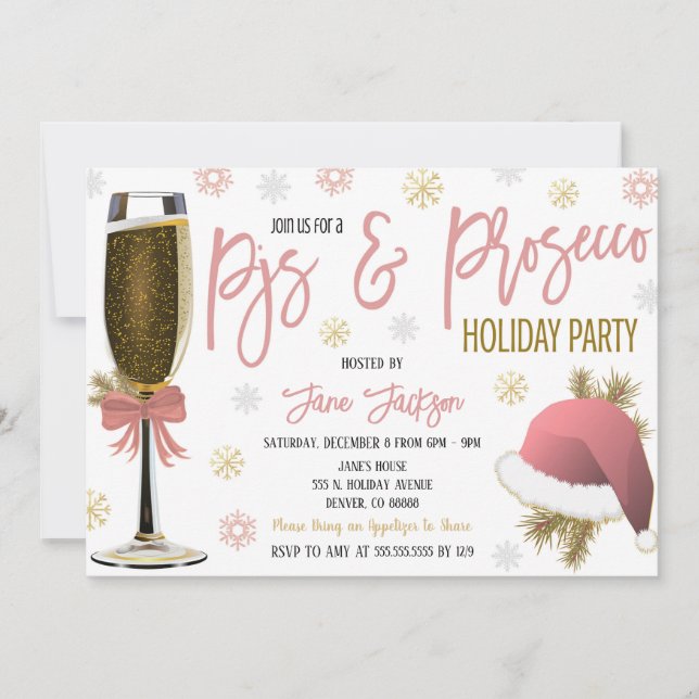 Pajamas och Prosecco-julfestinbjudan Inbjudningar (Framsida)