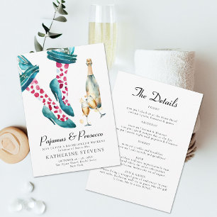 Pajamas Prosecco Chic Bachelorette Party Itinerary Inbjudningar