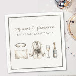 Pajamas & Prosecco Personlig Bachelorette Party Pappersservett<br><div class="desc">Öka din bachelorette Party firande med vår chic "Pajamas & Prosecco"-servetter, designad för att ge din speciella kväll lite elegans och roligt. Med inspiration av lyxaktiga slummerviber från party har denna vackert utarbetade utformning snyggtar av en mysigt rob, ett glas bubblor och sömnessentialer, skapar den perfekten som tillägg till sofistikerade...</div>