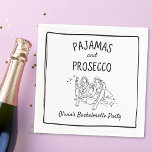 Pajamas & Prosecco Personlig Bachelorette Party Pappersservett<br><div class="desc">Få redo att stoppa åklagaren och party i era PJ-skivor med trendiget Pajamas och Prosecco-bachelorette-partyn napkin! Den här dockan har en minimalistisk chic med handritade bilder av vänner i mysiga pyjamas och är perfekt för din snyggt bachelorette bash. Det lekfulla typsnittet och de mousserande åskådarglasen tillför en liten bit stollig,...</div>