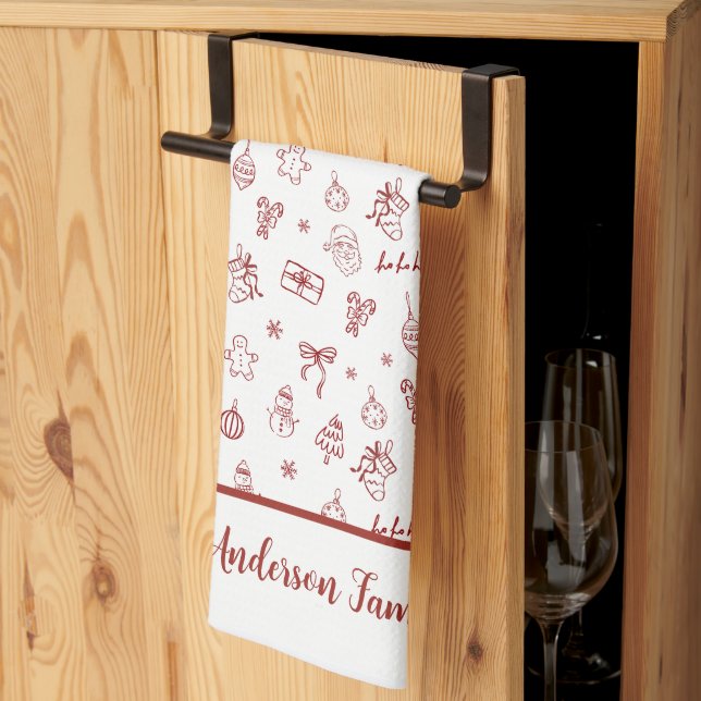Pajas Handritad Klotter Röd Kökshandduk (Thirds Fold)