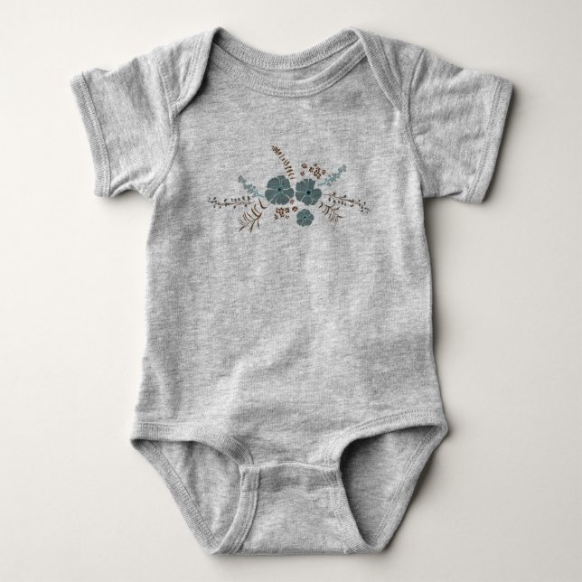 Pajasblå Rosa Grå Blommor T Shirt (Framsida)