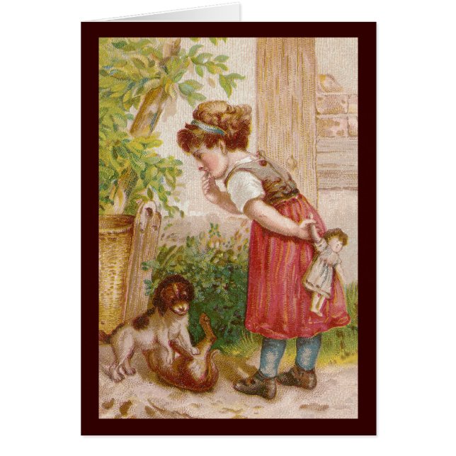 Pajaser för katt för flickaklockahund hälsningskort (Framsidan)