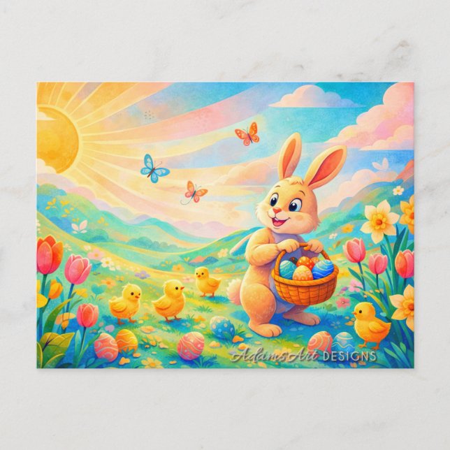 Pajastern Bunny och kycklingar Vår solsken Helg Vykort (Framsida)