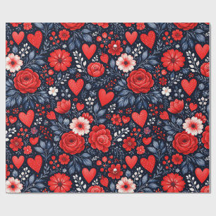 Pajasthjärter och blommor presentpapper