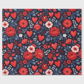 Pajasthjärter och blommor presentpapper