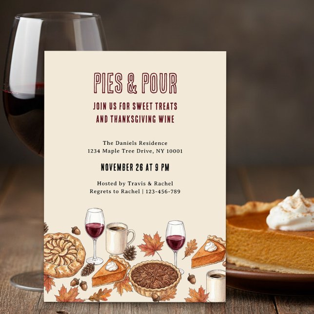 Pajer och servering Thanksgiving Vin & Efterrättsf Inbjudningar (Pies & Pour Thanksgiving Invitation by Darling & May)