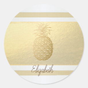 Pajkiga Moderna Guld Ränder, Guld Ananas Runt Klistermärke
