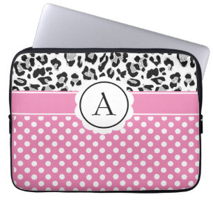 Pajkiga prickar och djurtryck monogram laptop fodral
