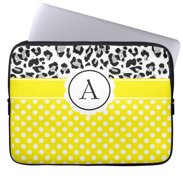 Pajkiga prickar och djurtryck monogram laptopsleev laptop fodral (Framsidan)