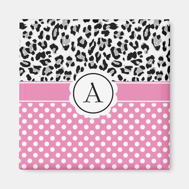 Pajkiga prickar och djurtryck monogram magnet (Framsidan)