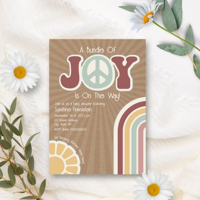 Paket av Joy Groovy Peace Muted Cardstock Baby Inbjudningar (Skapare uppladdad)