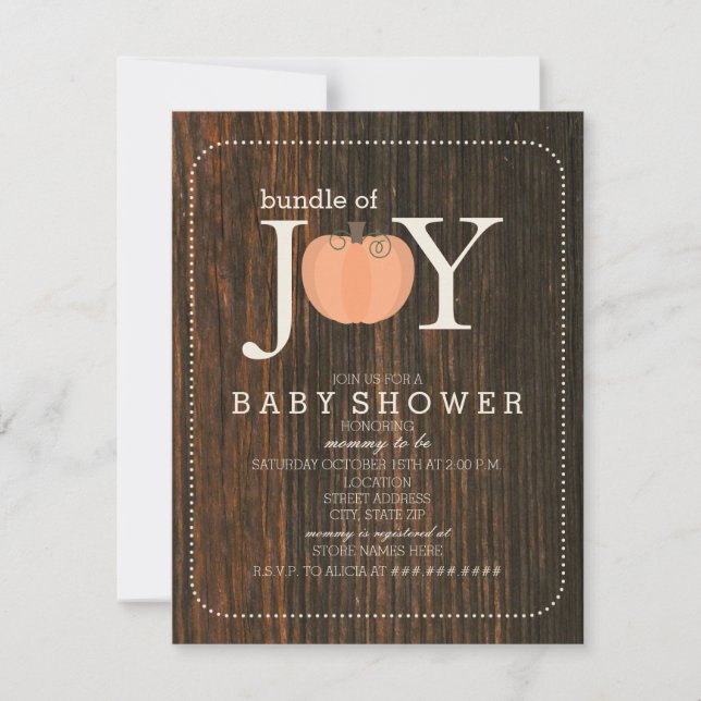Paket av Joy Wood Inspired Pumpkin Fall Baby Inbjudningar (Framsida)