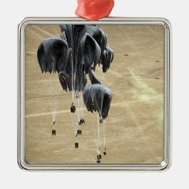 Paket för containerleveranssystem i fallskärm julgransprydnad metall (Framsidan)