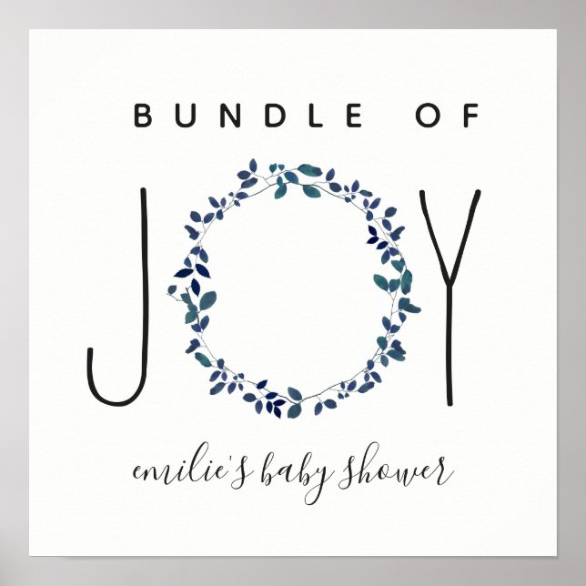 Paket med joy Blue Botanical Baby Shower Poster (Framsidan)