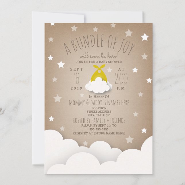 Paket med joy Clouds + Stars Baby Shower Inbjudningar (Framsida)