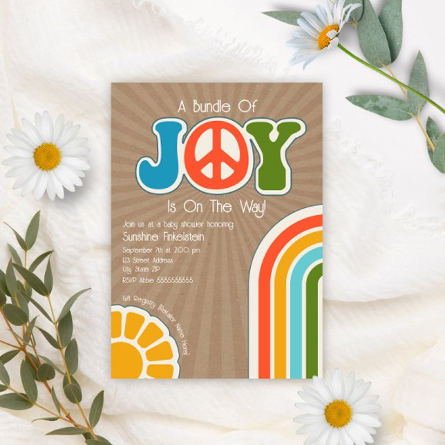 Paket med Joy Groovy Peace Hippie Baby Shower Inbjudningar (Skapare uppladdad)