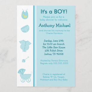 Paket med Joy Pojke Blue Shower-inbjudan 5 x 7 Inbjudningar
