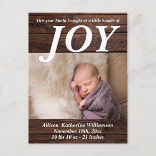Paket med Joy Rustic Wood Nyfödd bebis-julfoto Vykort