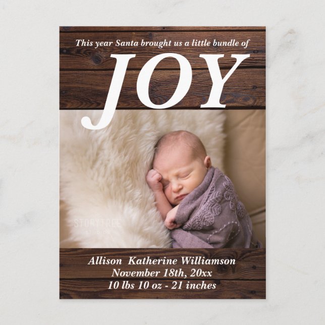 Paket med Joy Rustic Wood Nyfödd bebis-julfoto Vykort (Framsida)