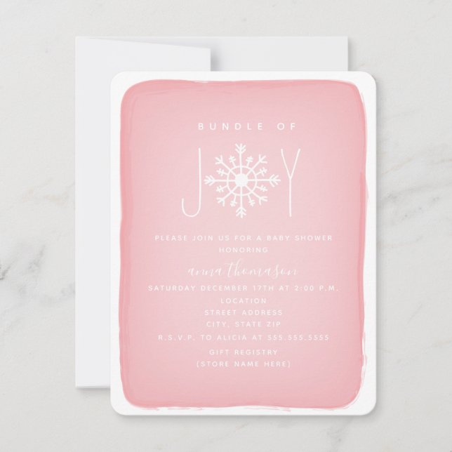 Paket med joy Snowflake Baby Shower - Rosa Inbjudningar (Framsida)