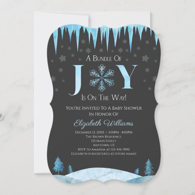 Paket med joy Snowflake Winter Baby Shower Inbjudningar (Framsida)