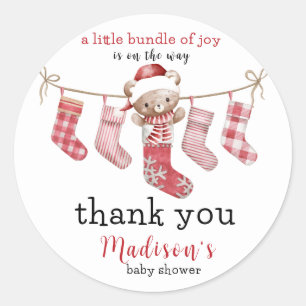 Paket med Joy Winter Nalle Baby Shower Runt Klistermärke