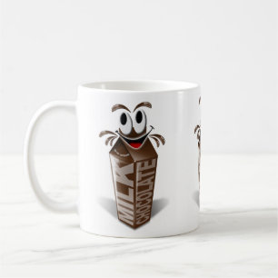 Paketera och tecknadchokladmjölk kaffemugg