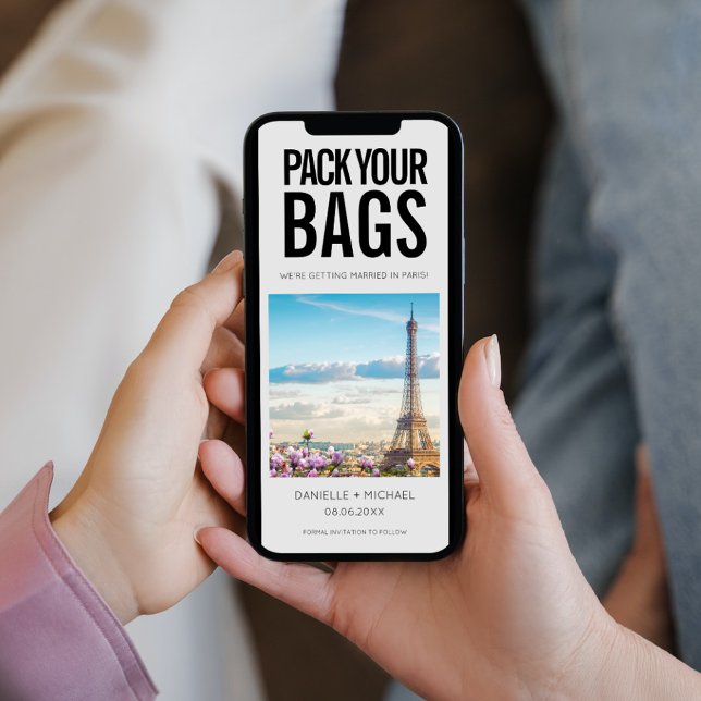 Paketera resväskor och målbröllop spara datumet (Pack Your Bags Destination Wedding Save The Date)