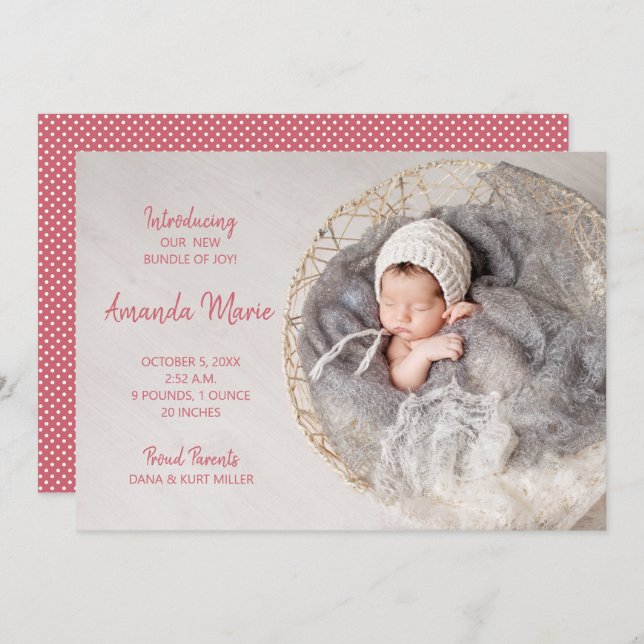 Paketet Joy Flicka Photo Birth-meddelande (Fram/baksida)