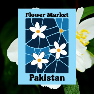 Pakistan blomstermarknad vit jasmin & blå vykort