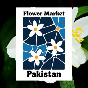 Pakistan Blomstermarknad Vit Jasmin & Blå Vykort
