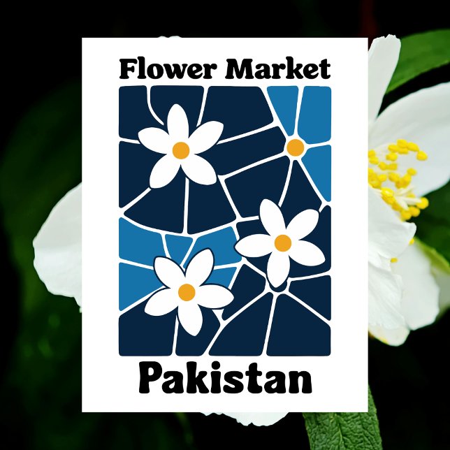 Pakistan Blomstermarknad Vit Jasmin & Blå Vykort (Pakistan Flower Market White Jasmine & Blue Postcard
)