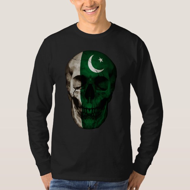 Pakistan Flag Skull Pakistani Roots Proud Patrioti T Shirt (Framsida)