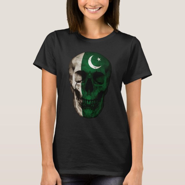Pakistan Flag Skull Pakistani Roots Proud Patrioti T Shirt (Framsida)