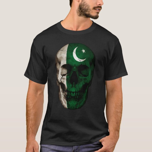 Pakistan Flag Skull Pakistani Roots Proud Patrioti T Shirt (Framsida)